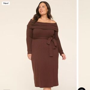 Lane Bryant Off the Shoulder Camel Sweater Dress